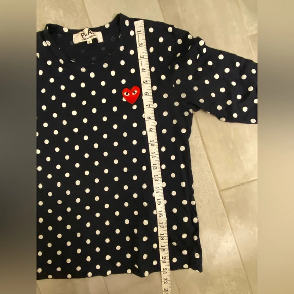 Comme Des Garcons PLAY Polka Dot Long Sleeve Tee White & Navy Size Small - Picture 3 of 9